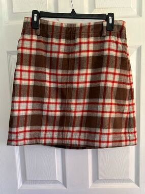 Eddie Bauer | Plaid Orange & Brown Wool Skirt